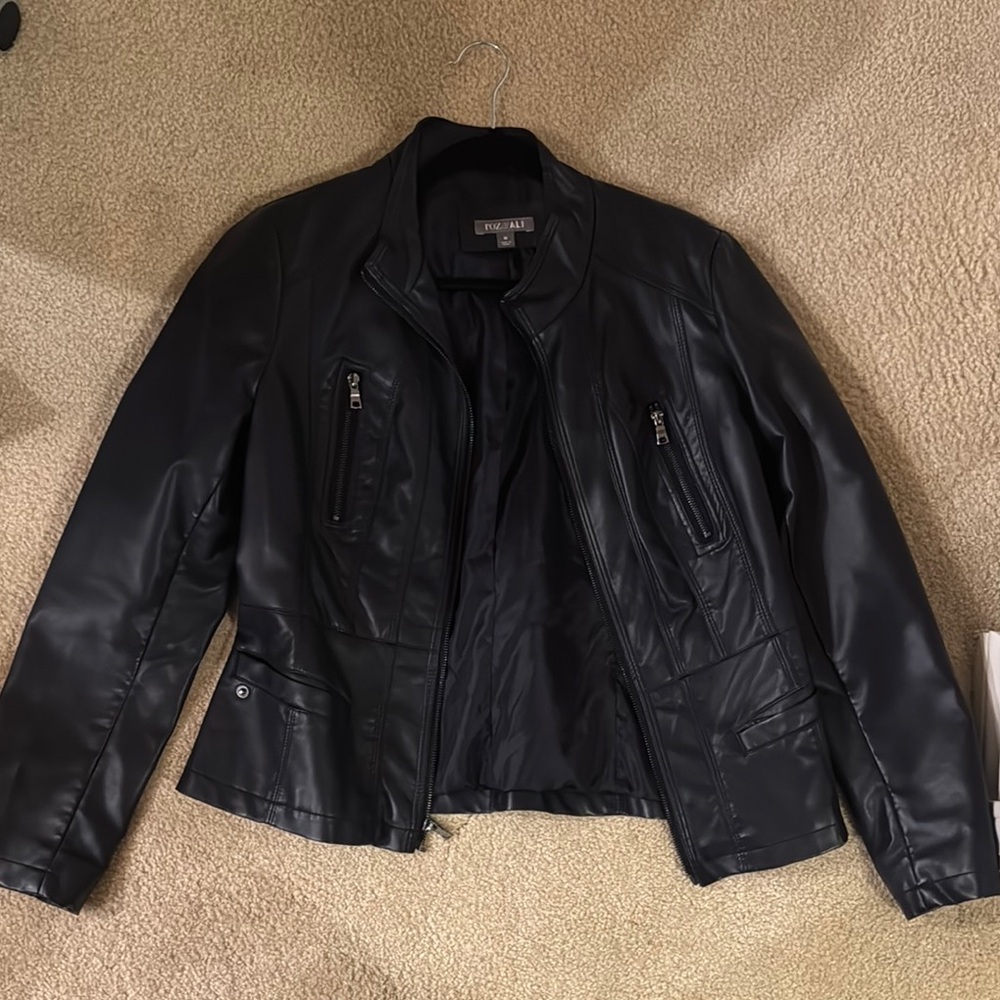 Navy Faux Leather Jacket
